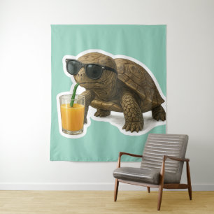 Tenture Autocollant Tortue Cool Buvant du Jus