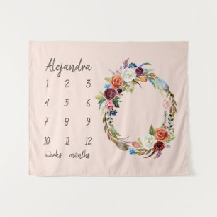 Tenture Automne Boho Blooms Monogramme Baby Milestone Phot
