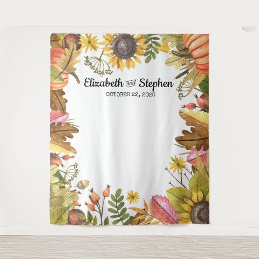 Tenture Automne Feuilles Citrouille Mariage Photo Booth fo (Devant)