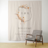 Tenture Automne Floral Crest Monogramme Mariage Bienvenue (En situation)
