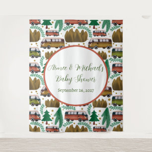 Tenture Aventure Attend : Camper Baby shower neutre