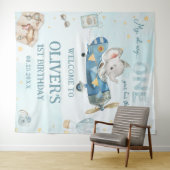 Tenture Aventure Éléphant Mignon Avion Bleu 1er Anniversai (En situation (horizontale))