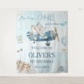 Tenture Aventure Éléphant Mignon Avion Bleu 1er Anniversai (Devant)