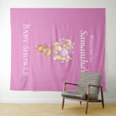 Tenture Aventure Nounours Ballons Roses Fête de Naissance (En situation (horizontale))