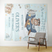 Tenture Aventure Ourson Mignon Avion Bleu Garçon 1er Anniv (En situation (horizontale))