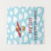 Tenture Avion fond Boy Anniversaire Bannière Pilote Cloud (Devant (Horizontal))