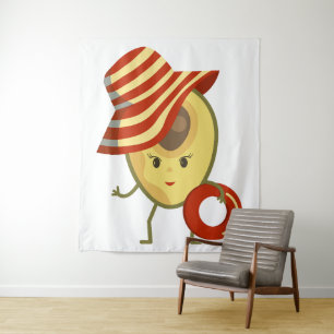 Tenture Avocado beach girl avec casquette de soleil et ann