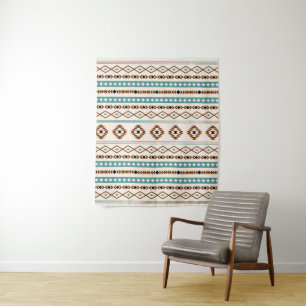 Tenture Aztec Turquoise en terre cuite noir Crm Motifs mix