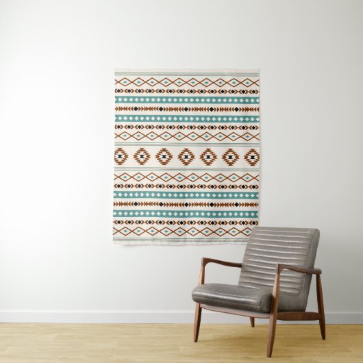 Tenture Aztec Turquoise en terre cuite noir Crm Motifs mix (En situation)