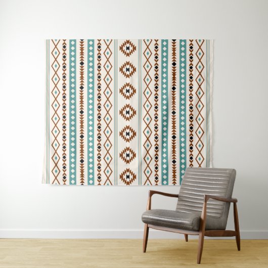 Tenture Aztec Turquoise en terre cuite noir Crm Motifs mix (En situation (horizontale))