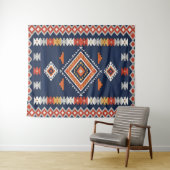 Tenture Azure Navy and Terracotta Geometric Tribal (En situation (horizontale))
