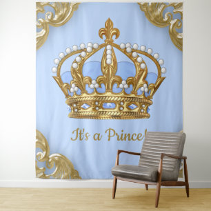 Tenture Baby Blue Gold Prince Extra Large Baby Backdrop
