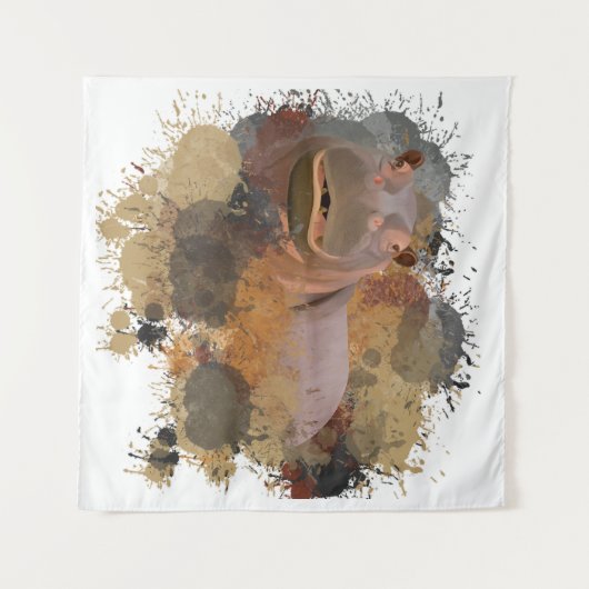 Tenture Baby Hippo Abstrait Paint Splatter Faune (Devant (Horizontal))