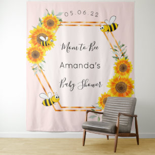 Tenture Baby Shower abeille tournesols rose or rose pâle