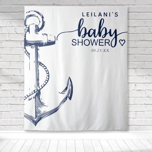 Tenture Baby shower Ancre nautique blanc