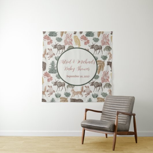 Tenture Baby shower animal de la forêt (En situation)