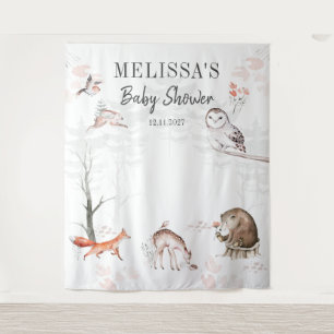 Tenture Baby Shower Animaux de la Forêt de Bois Rustique