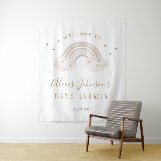 Tenture Baby shower arc-en-ciel Boho (En situation)