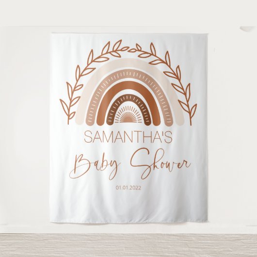 Tenture Baby shower Arc-en-ciel Boho fond, Terracotta (Devant)