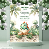 Tenture Baby shower Backdrop Blue Dino Hatching Bientôt