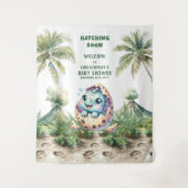 Tenture Baby shower Backdrop Hatching Bientôt Dino Design (Devant)