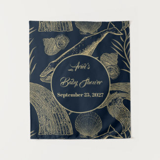 Tenture Baby shower bleu baleine marine vintage