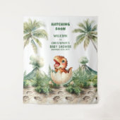 Tenture Baby shower Bleu Cute Dino Arrière-plan Hatching B (Devant)