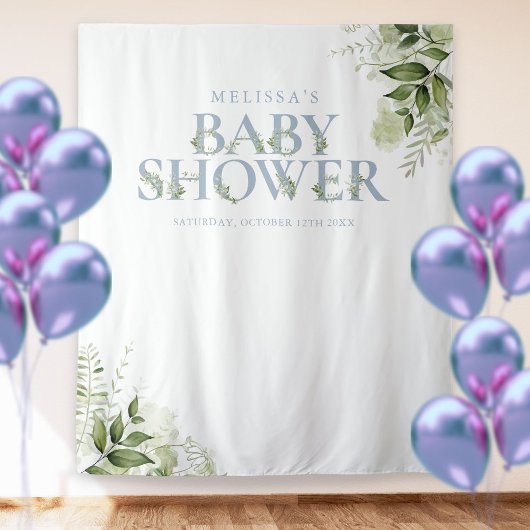 Tenture Baby shower bleu vert Dusty - fond photo
