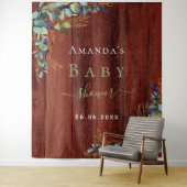 Tenture Baby Shower bois marron eucalyptus verdure rustiqu (En situation)