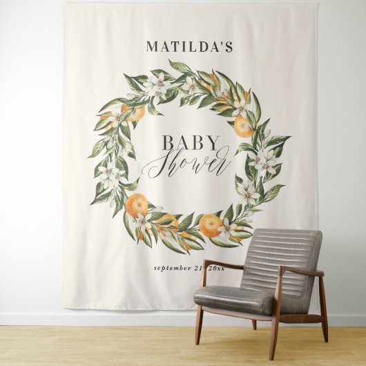 Tenture Baby shower botanique d'agrumes d'orange rustique (En situation)