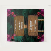 Tenture Baby Shower Botanique Vert Foncé et Fleurs Roses (Devant (Horizontal))