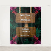 Tenture Baby Shower Botanique Vert Foncé et Fleurs Roses (Devant)