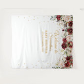 Tenture Baby shower cadre floral bordeaux doré boho (Devant (Horizontal))