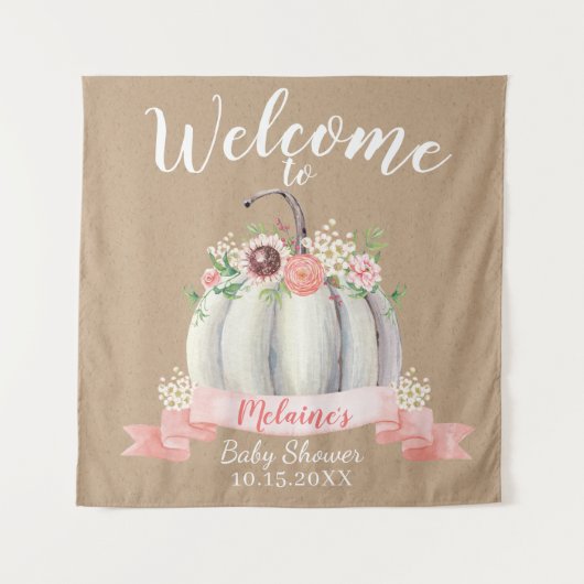 Tenture Baby shower Citrouille blanc Automne Bienvenue (Devant)