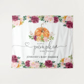 Tenture Baby shower citrouille bordeaux automnal (Devant (Horizontal))