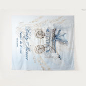 Tenture Baby shower Cute Classic Poussette Bleu Floral (Devant (Horizontal))