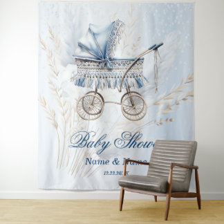 Tenture Baby shower Cute Classic Poussette Bleu Floral