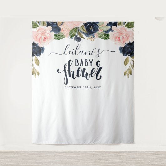 Tenture Baby shower d'accueil Marine rose Arche florale (Devant)