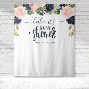 Tenture Baby shower d'accueil Marine rose Arche florale