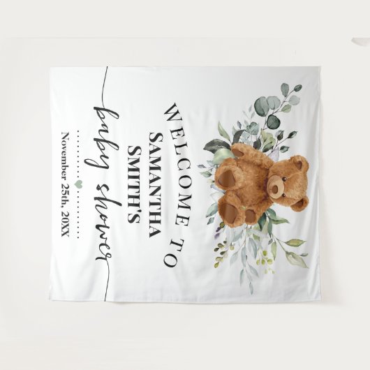 Tenture Baby shower d'accueil Ours Eucalyptus Vert (Devant (Horizontal))