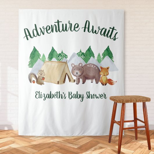Tenture Baby shower d'animaux rustiques en bois