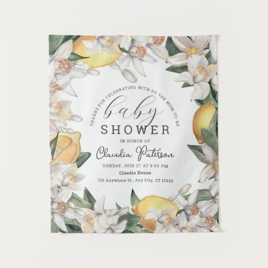 Tenture Baby shower d'aquarelle florale Citrus Lemon (Devant)