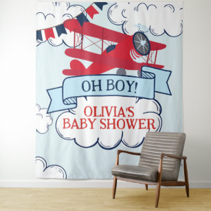 Tenture Baby shower d'avion rouge