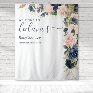 Tenture Baby shower de bienvenue Marine rose Floral Cascad