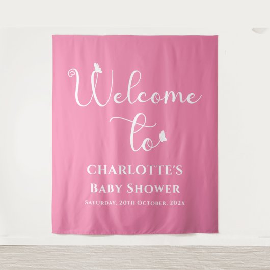 Tenture Baby shower de calligraphie papillon moderne (Devant)