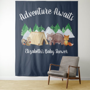 Tenture Baby shower de camping pour animaux rustiques en b