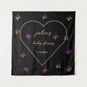 Tenture Baby shower de fille papillon de coeur rose