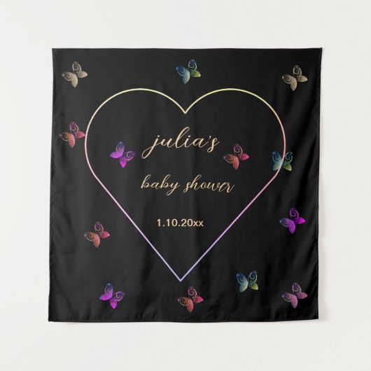 Tenture Baby shower de fille papillon de coeur rose (Devant)