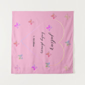 Tenture Baby shower de fille papillon de coeur rose (Devant (Horizontal))