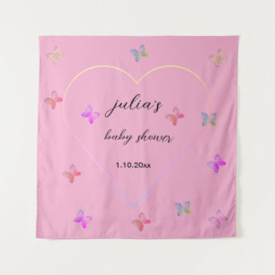 Tenture Baby shower de fille papillon de coeur rose